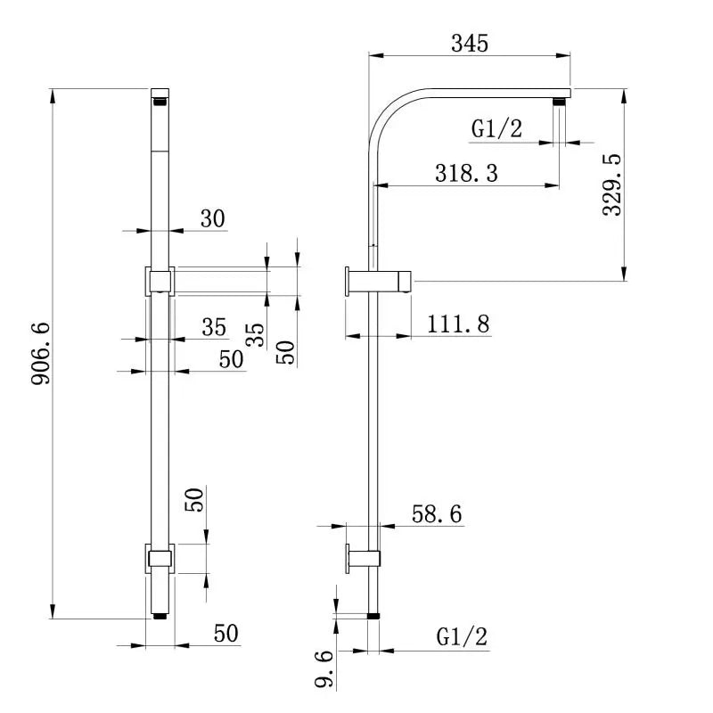 2 in 1 Shower Rail - Square